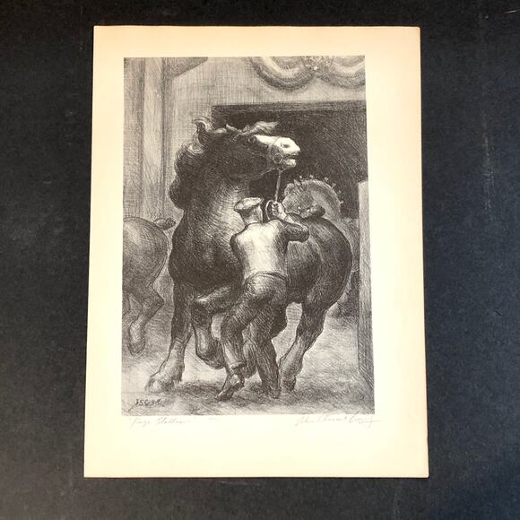 John Steuart Curry Prize Stallions Art 1930s Print Treasury Collection Sketch - Picture 1 of 11